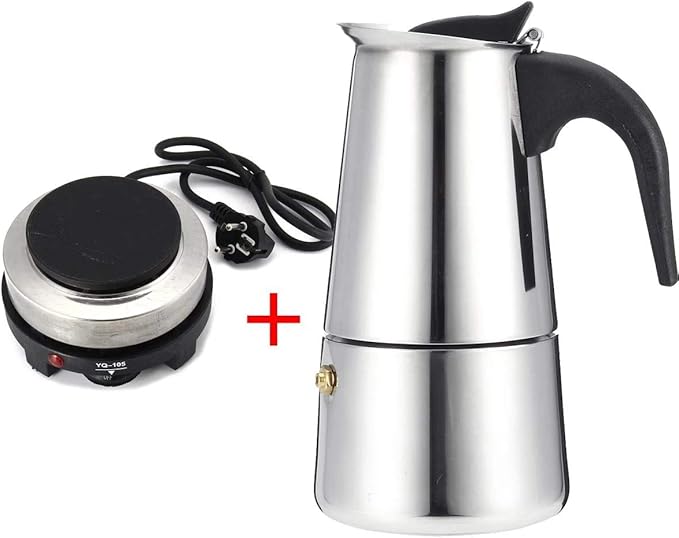200/450ml Portable Espresso Coffee Maker Moka Pot Stainless Steel with Electric stove Filter Percolator Coffee Brewer Kettle Pot (450ml)