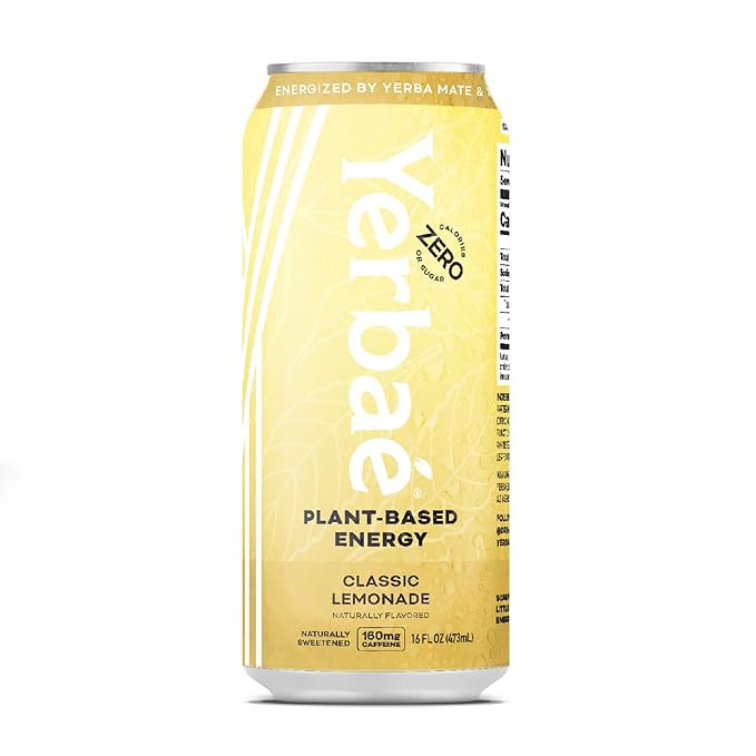 Yerbae Classic Lemonade Energy Drink – Plant-Based, 0 Sugar, 160mg Caffeine, 16oz Cans (12 Pack)
