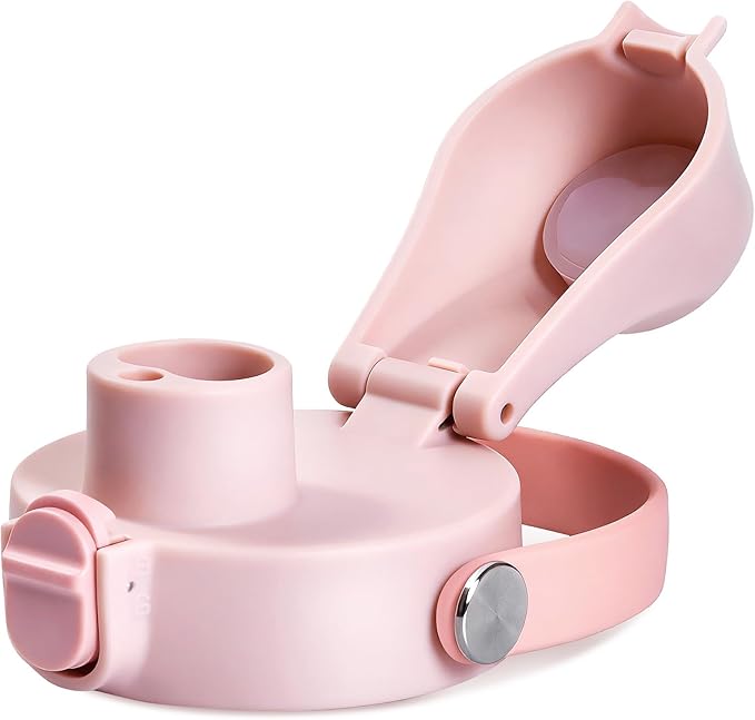 2 IN 1 Replacement Lid for Owala Freesip, Compatible with Owala Cup 16oz 24oz 32oz 40oz, One Button Water Bottle Top Lid Replacement Accessory and Straws, Leakproof, BPA-Free, Pink