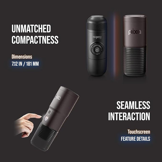 WACACO PIXAPRESSO, Coffee Machine Electric & Portable, With 4 Coffee Types & Fast Heat-Up, 3 * 3000mAh Battery, 20 Bar Portable Espresso Maker For Ground Coffee & NS Capsule, Dark Burgundy