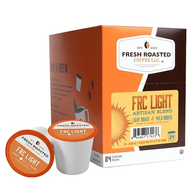 Fresh Roasted Coffee, FRC Light Roast, Artisan Blend, 24 Pods for K Cup Brewers