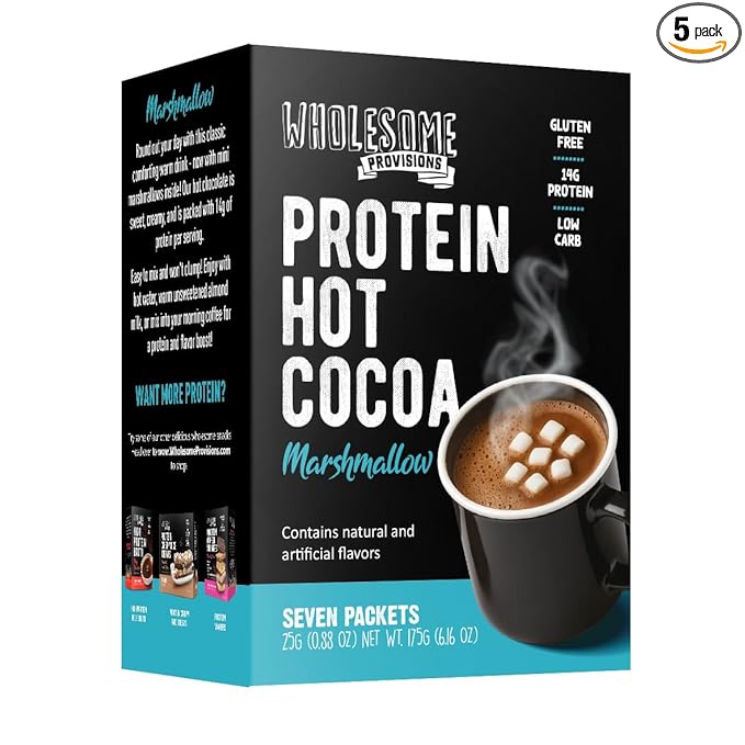 Protein Hot Chocolate, Keto Hot Chocolate Mix, Low Carb Hot Cocoa, 15g Protein, 2g Net Carbs, Low in Sugar, Instant Hot Coco, 7 Individual Macro-Controlled Packages (Marshmallow, 5 Pack)