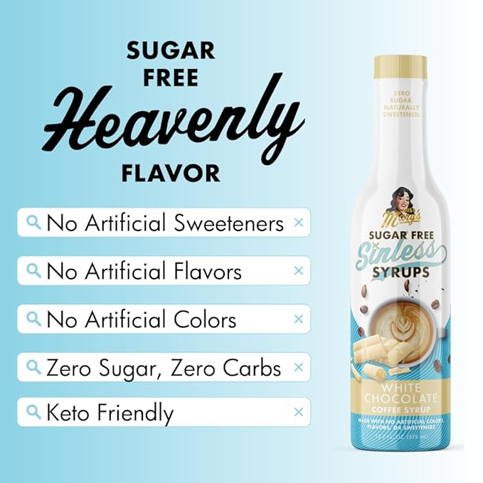 Sugar Free White Chocolate Sinless Syrup - Stevia Based, No Sugar Alcohols or Sucralose, No Artificial Sweeteners, Natural Ingredients, Coffee Tea Cocoa Dessert, Keto Friendly, 1 Pack