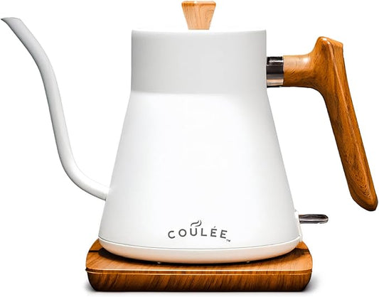 Coffee Gooseneck Kettle, Stainless Steel Interior, Electric Kettle for Boiling Water, Pour Hot Water Over Coffee, Tea, or Matcha, Electric Boiler, Heat Resistant Ergonomic Handle, White