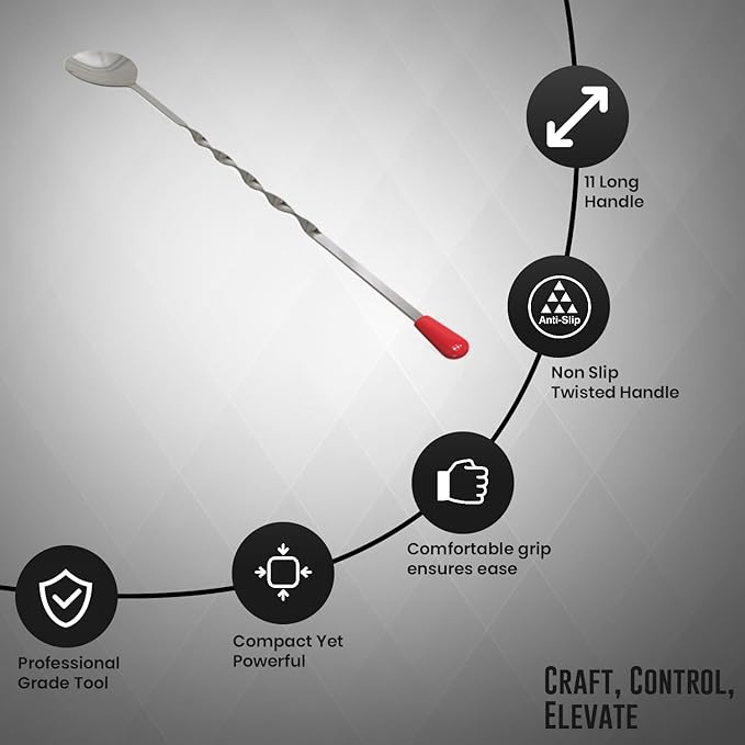 Rattleware 11" Twist Bar Spoon – Stainless Steel Long Handle Cocktail Mixing Spoon with Twisted Stem – Professional Bartender Stirring Spoon for Drinks, Coffee, Tall Glasses & Shakers