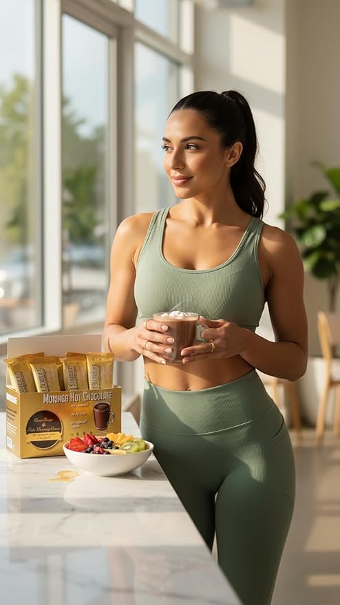 COCORINGA Moringa Hot Chocolate Cacao (LARGE box) First Natural Keto Non-dairy Hot Cocoa, Caffeine Free, Low Carb, High Protein, Sugar Free,