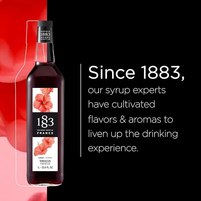 1883 Hibiscus Syrup for Drinks, Made in France, 1 Liter Plastic Bottle