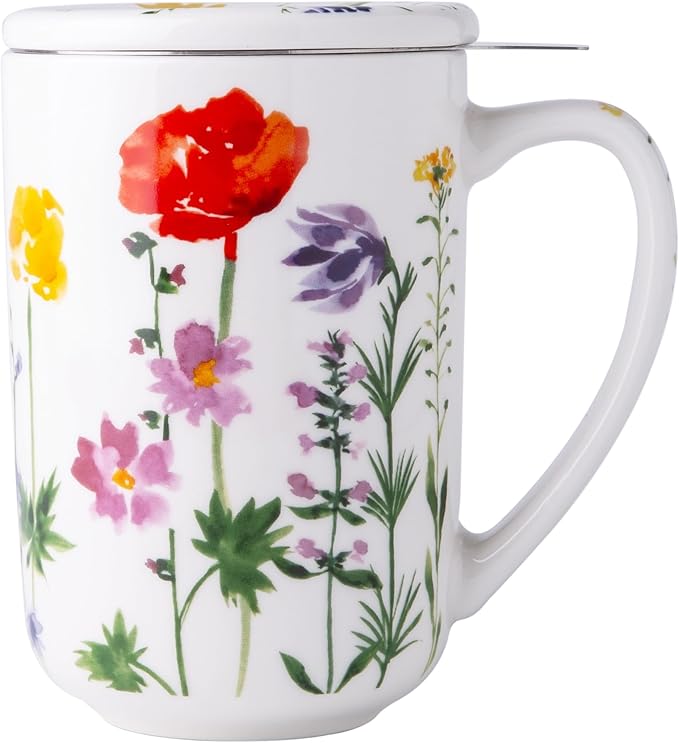 AmorArc Porcelain Tea Mug with Infuser and Lids, 18 Oz Coffee Cup Strainer with Bag Holder for Loose Leaf Tea, Tea Steeping Coffee Mug for House-warming Wedding Birthday Gift
