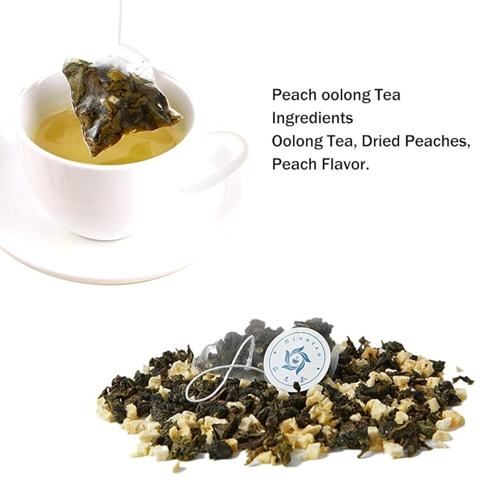 RIANTEA Peach Oolong Tea Bags – 20 Count Individually Wrapped Teabags (1.4oz/40g) – Low Caffeine, Naturally Sugar-Free – Hot or Iced Tea – Premium Leafy Teabags