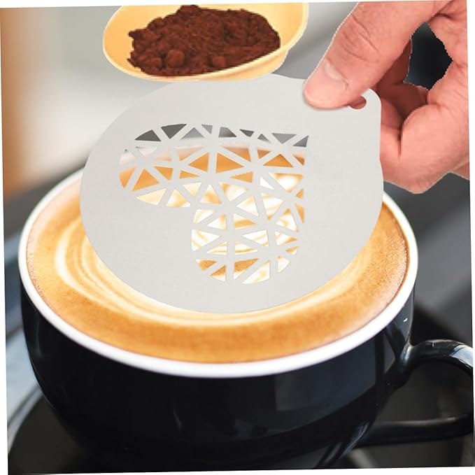 6 Pcs Stainless Steel Coffee Stencils Latte Art Templates for Cappuccino Milk Spray Tools DIY Coffee Decorating for Cakes Cookies and Desserts