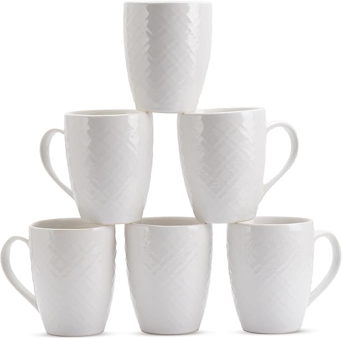 White Ceramic Coffee Mug Set of 6 – 12 oz Large Coffee Cups with Handles, Durable Porcelain Mugs for Coffee, Tea, Hot Chocolate & Milk – Microwave & Dishwasher Safe