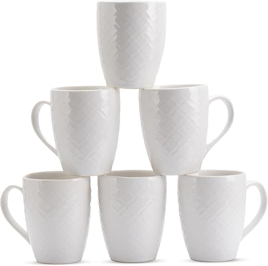 White Ceramic Coffee Mug Set of 6 – 12 oz Large Coffee Cups with Handles, Durable Porcelain Mugs for Coffee, Tea, Hot Chocolate & Milk – Microwave & Dishwasher Safe