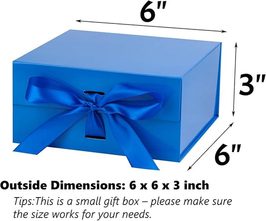 OEMVALATY Blue Gift Box,6x6x3 Inches Gift Boxes with Lids for Presents with Magnetic Closure and Ribbon for Wedding,Storage,Birthday