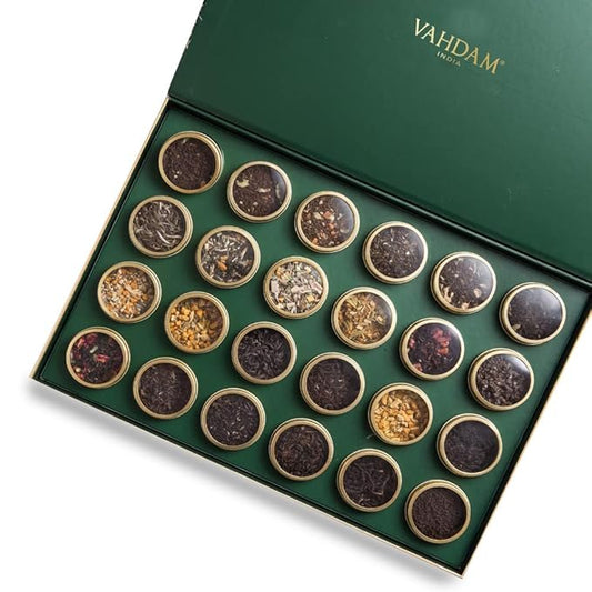 VAHDAM, Luxury Valentines Day Tea Gift Set | 24 Unique Loose Leaf Teas in Tin Caddies - Premium Tea Gift Box | Tea Gift Set | Valentines Day Gifts for Him & Her