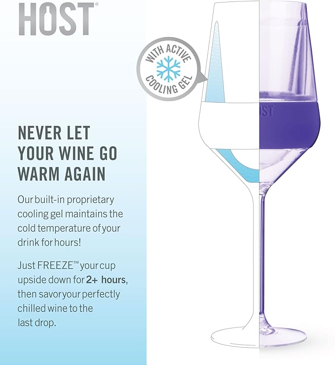 HOST Wine Freeze Double-Walled Stemmed Wine Glasses Cooling Cups with Active Cooling Gel and Insulated Silicone Grip, 6.5 Oz Plastic, Tinted, Set of 4