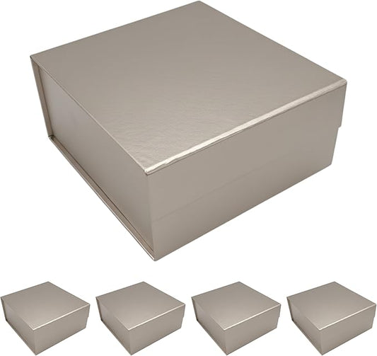 CECOBOX - Gift Boxes with Lids for Presents 8"x8"x3.1" - Matte, Collapsible Magnetic Closure Gift Box - Groomsmen & Bridesmaid Proposal Boxes, Wedding, PR, Birthdays, Holidays (Silver)