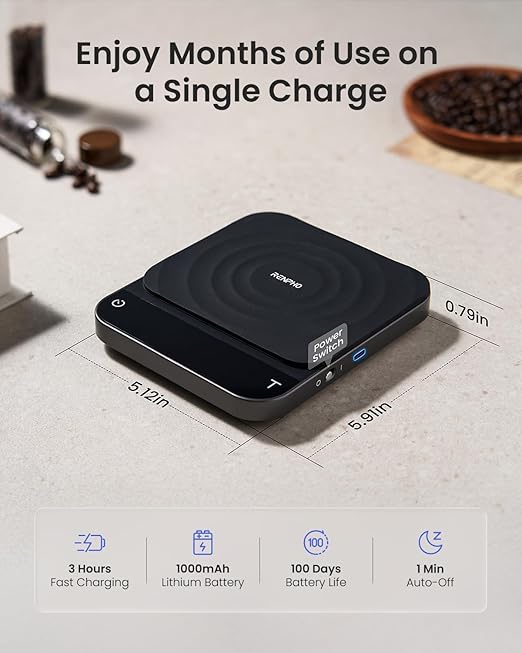 RENPHO Espresso Scale with Timer, Rechargeable Coffee Scale with Flow Rate Indicator, 0.1g Accurate Coffee Been Scale for Pour-Over, Gift for Coffee Lover, Calibarista, 3kg
