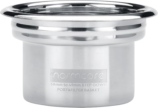 Normcore 58mm to 49mm Step-Down Portafilter Basket Kit – 0.18mm Holes – Fits 58 mm Bottomless Portafilters – Includes 49mm Funnel, 0.8mm Puck Screen, 200 Papers