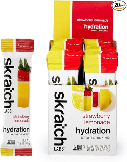 Skratch Labs Hydration Sports Drink Mix Packets – Real‑Fruit Electrolyte Powder for Fast Hydration & Endurance | Strawberry Lemonade | 20 Pack | Vegan, Non‑GMO, Clean Ingredients