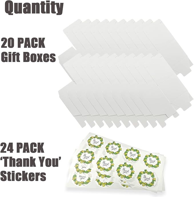 Frantis White Gift Boxes, 20 Pack 5x5x5 inch Small Gift Box with Lids for Wedding, Christmas, Ornaments, Bridesmaid Box for Gifts, Easy to Assemble Includes 24 Thank You Stickers