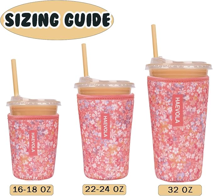 Reusable Insulated Neoprene Iced Coffee Cup Sleeve, Durable Drink Sleeve for Cold Beverages, Beverage Holder for Iced Coffee, Rosy Blooms