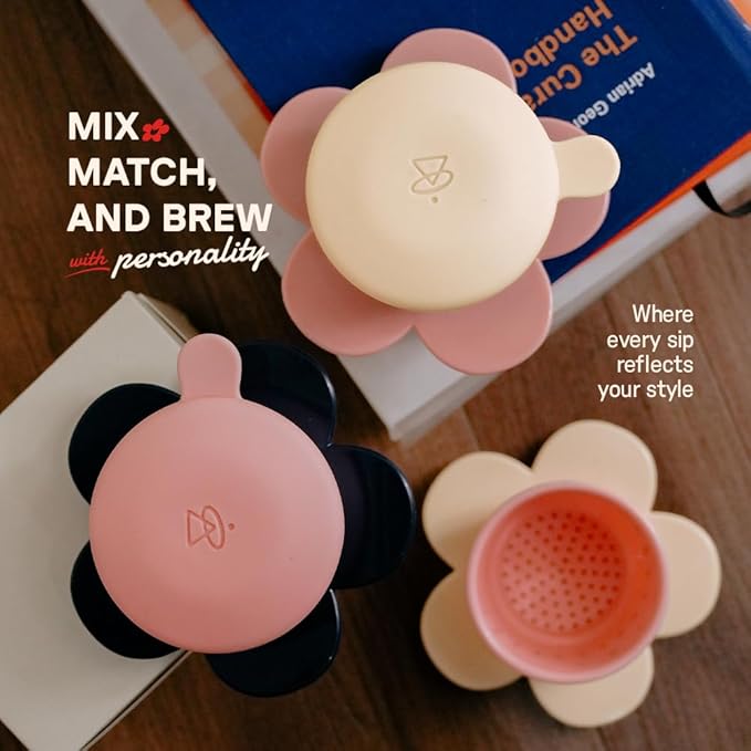 Pour Over Coffee Dripper - Vietnamese Phin Filter – Single Cup Coffee Maker 1-2 Cup with Flower Design – Plastic Reusable Coffee Filter for Manual Brewing, Travel Friendly (Black + Red)