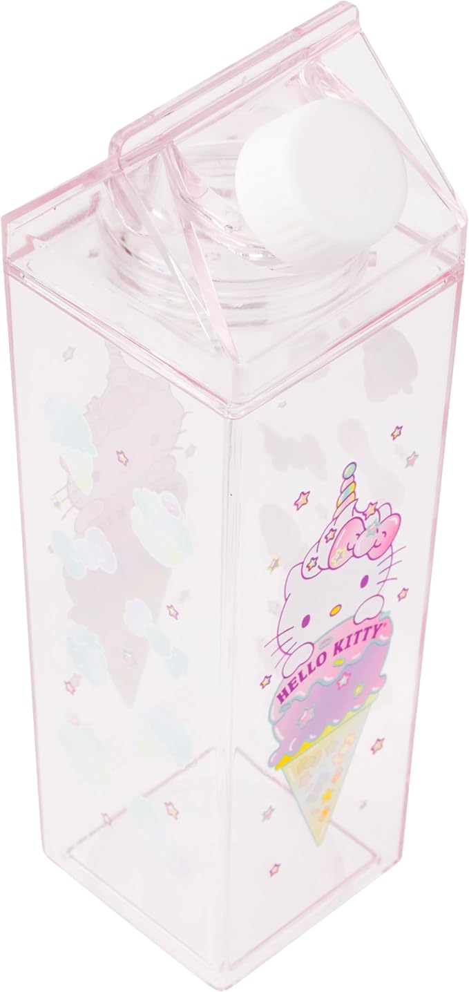 Silver Buffalo Sanrio Hello Kitty as a Unicorn Ice Cream Plastic Pastel Pink Milk Carton Pitcher Bottle, 16.2 Ounces