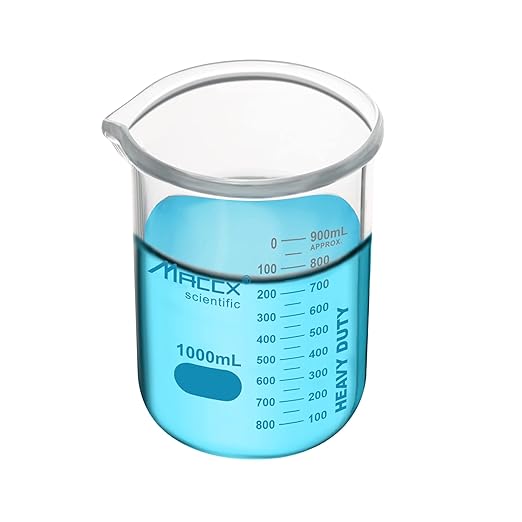 34oz(1000ml) New Upgraded Glass Beakers, Heavy Duty Lab Beaker,3.3 Borosilicate with Double Scale, HDBK1K0-001