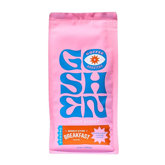 Goshen Coffee Roasters Ground Bean Bright Eyed Breakfast Blend | Light Roast, Brewed or Espresso | Award-Winning - Natural and Washed | Vibrant, Almond, Brown Sugar Flavors | 12 Oz Bag