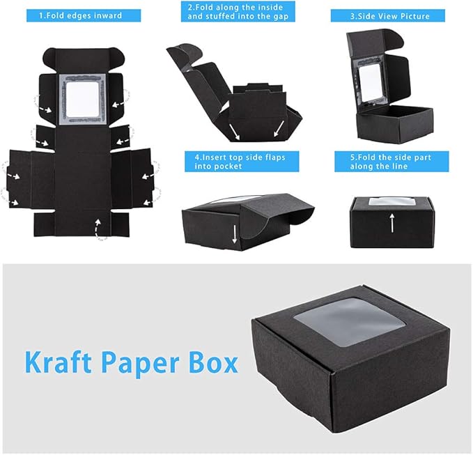 BENECREAT 30 Packs 2.5x2.5x1.2 Square Black Kraft Paper Boxes with Clear Windows for Wedding Party Favor Treats, Bakery, Jewelry, Christmas, Festival Gift Packaging