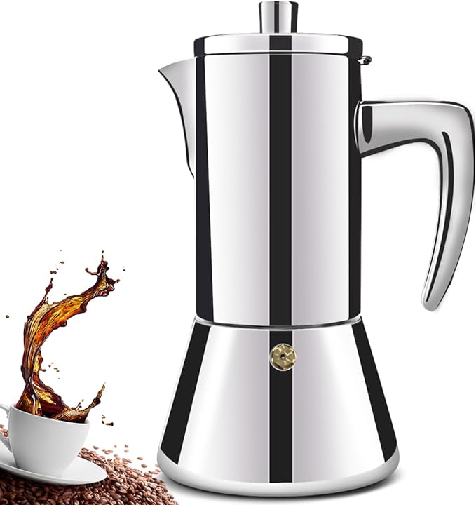 6 Cup Thickened 304 Stainless Steel Moka Pot Stovetop Espresso Maker Cafeteras Italian Percolator Espress Makers Capable Greca Mocha Coffee Machine for Induction Home and Camping 300ml 10oz
