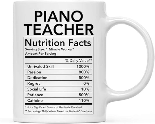 Andaz Press Funny 11oz. Ceramic Coffee Tea Mug Thank You Gift, Piano Teacher Nutritional Facts, 1-Pack