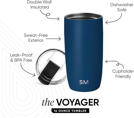 Simple Modern Travel Coffee Mug Tumbler with Flip Lid | Reusable Insulated Stainless Steel Cold Brew Iced Coffee Cup Thermos | Gifts for Women Men Him Her | Voyager Collection | 16oz | Slumberland