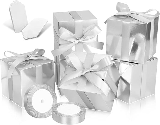 100 Pack Small Gift Boxes, 3x3x3 Inches Favor Boxes Silver Paper Gift Boxes with Lids for Presents, Crafting, Cupcake Boxes, Gifts, Candy Boxes for Wedding Party Bridal Shower Baby Shower Favors