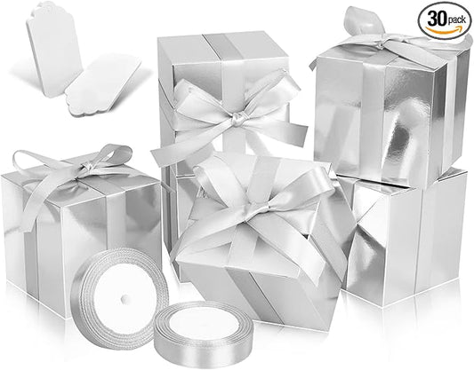 50 Pack Small Gift Boxes, 3x3x3 Favor Boxes Silver Paper Gift Boxes with Lids for Presents, Crafting, Cupcake Boxes, Gifts, Candy Boxes for Wedding Party Bridal Shower Baby Shower Favors