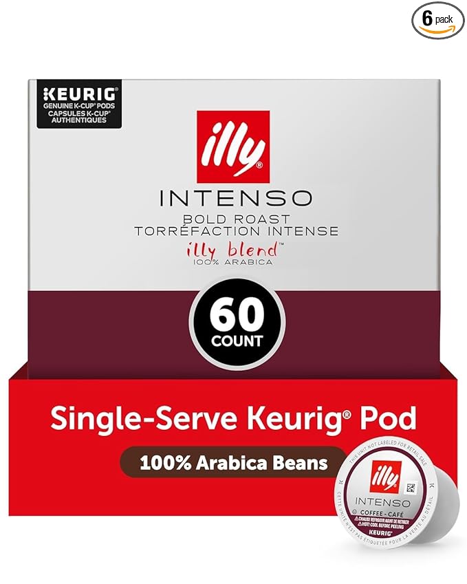 illy Coffee K Cup, Pods for Keurig Machines, Intenso Dark Roast, 100% Arabica, Premium Italian Coffee, 10 Count, 6 Pack