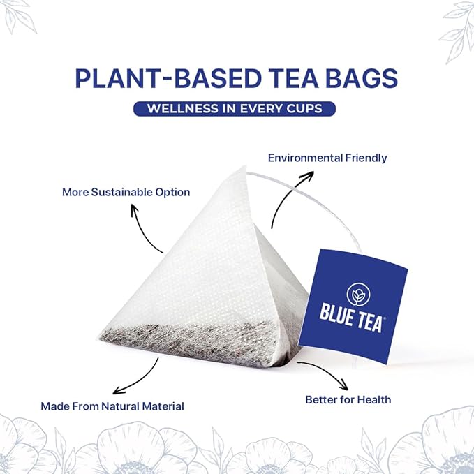 BLUE TEA - Hibiscus Assorted Tea Gift Set | 30 Count - Pyramid Plant Based Tea Bag - 6 Floral Blends | VARIETY PACK | Caffeine-Free - Flower Based - Non-Bitter - Vegan | Gifts for Him and Her
