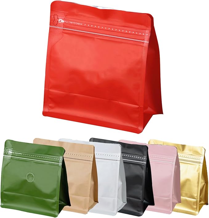 50 Pcs 4oz Red Sqaure Coffee Bean Bags with No-Valve, Easy Tear Open & Repeating Sealed Zipper, Heat-Seal Stand Up & Flat Bottom Tea Bag, 1/4 lb Capacity 5.3x5.7 Inch