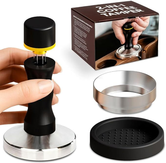 Espresso Accessories Kit, 2-in-1 Espresso Tamper and WDT Tool, 51mm Coffee Tamper with 304 Stainless Steel Needles, Espresso Accessories Gift for Home Baristas