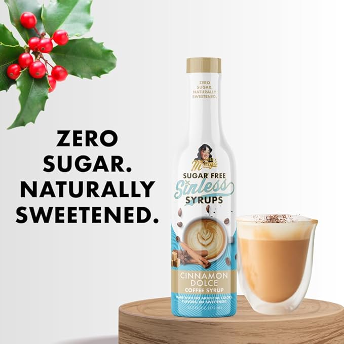 Sugar Free Cinnamon Dolce Coffee Syrup - Stevia Based, No Sugar Alcohols or Sucralose, No Artificial Sweeteners, Natural Ingredients, Coffee Tea Cocoa Dessert, Keto Friendly, 1 Pack