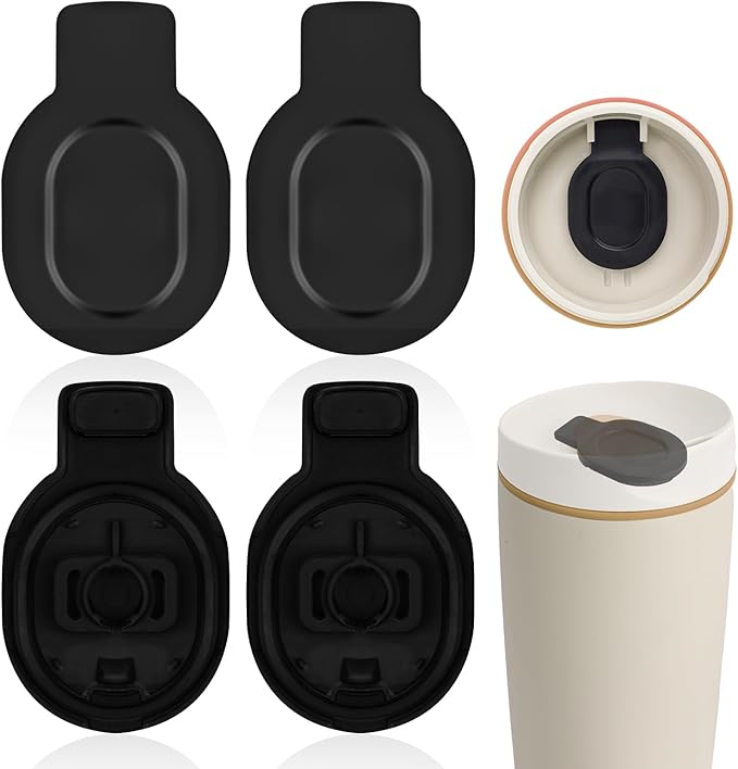 4pcs Slider Replacement Stopper for Owala SmoothSip Slider 20oz & 12oz, Silicone Seal Plug Compatible with Owala Coffee Insulated Cup Mouth Stopper Top Lid Gasket Plug Accessories BPA-Free (Black)