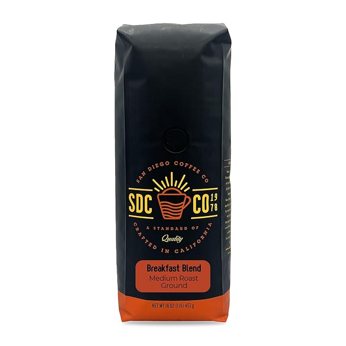San Diego Coffee Breakfast Blend, Medium Roast, Ground Coffee, 16-Ounce Bag Café molido tostado