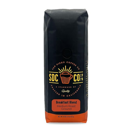 San Diego Coffee Breakfast Blend, Medium Roast, Ground Coffee, 16-Ounce Bag Café molido tostado