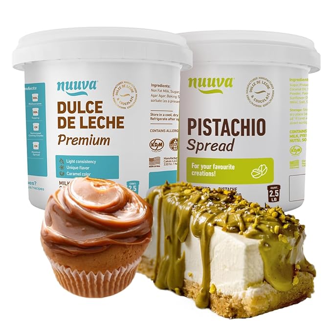 Nuuva Foods Premium Dulce De Leche + Pistachio Spread Bundle | Perfect for Desserts, Baking, and Spreading | Each 2.5lbs