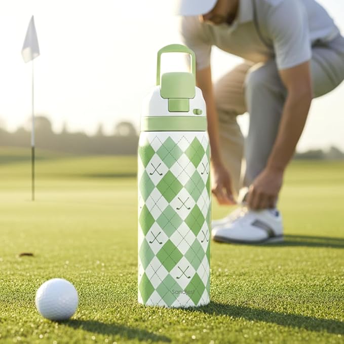 Golf Insulated Stainless Steel Water Bottle with Straw for Sports and Travel, Preppy Style, 32oz, Gifts for Golf Lover Women Girls Friends Teens Birthday Christmas
