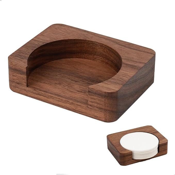 watchget Espresso Paper Filter Holder Coffee Filter Storage Container Coffee Filter Dispenser Compatible with 51mm/53mm/54mm/58mm Round Disposable Puck Screen Paper Filters, Wood