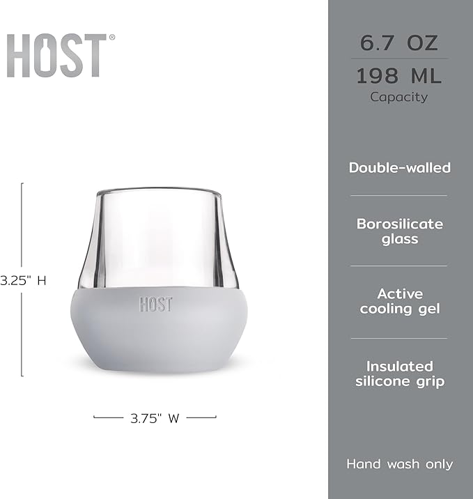 Host Tasting Glass FREEZE, Whiskey Tasting Glasses with Active Cooling Gel, Whiskey Lover Gifts, Gray 6.7oz Set of 2