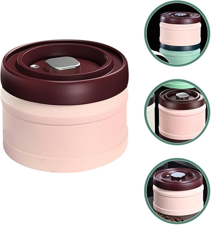 Vacuum Spice Storage Jar Airtight Grain Canister with Press-seal Lid for Beans and Snacks Food Preservation Container in Pink Lightweight and Compact for Kitchen Organization