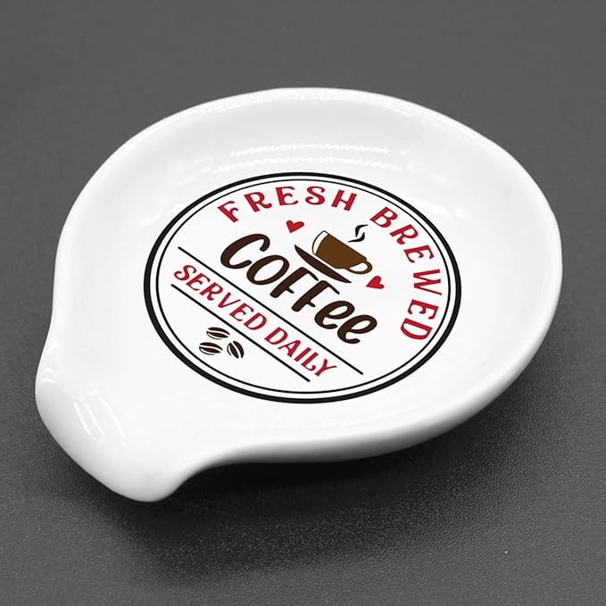 Funny Coffee Colored Pattern Ceramic Coffee Spoon Holder-Coffee Spoon Rest -Coffee Station Decor Coffee Bar Accessories-Coffee Lovers Gift for Women and Men (Fresh Brewed Coffee Served Daily)