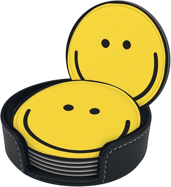 Smiley Face Coasters Set 6 for Drinks Happy Face Coaster for Coffee Table Gifts Home Decor,3.9 Inches